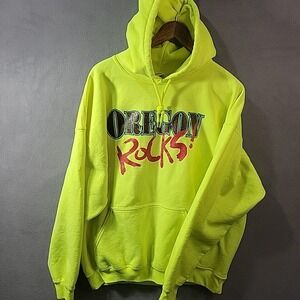 Oregon Rocks! Hoodie Mens XL Green Gildan Yellow‎